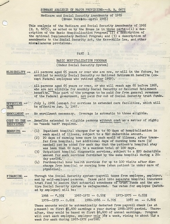 Typed summary of Medicare and Social Security Amendments of 1965